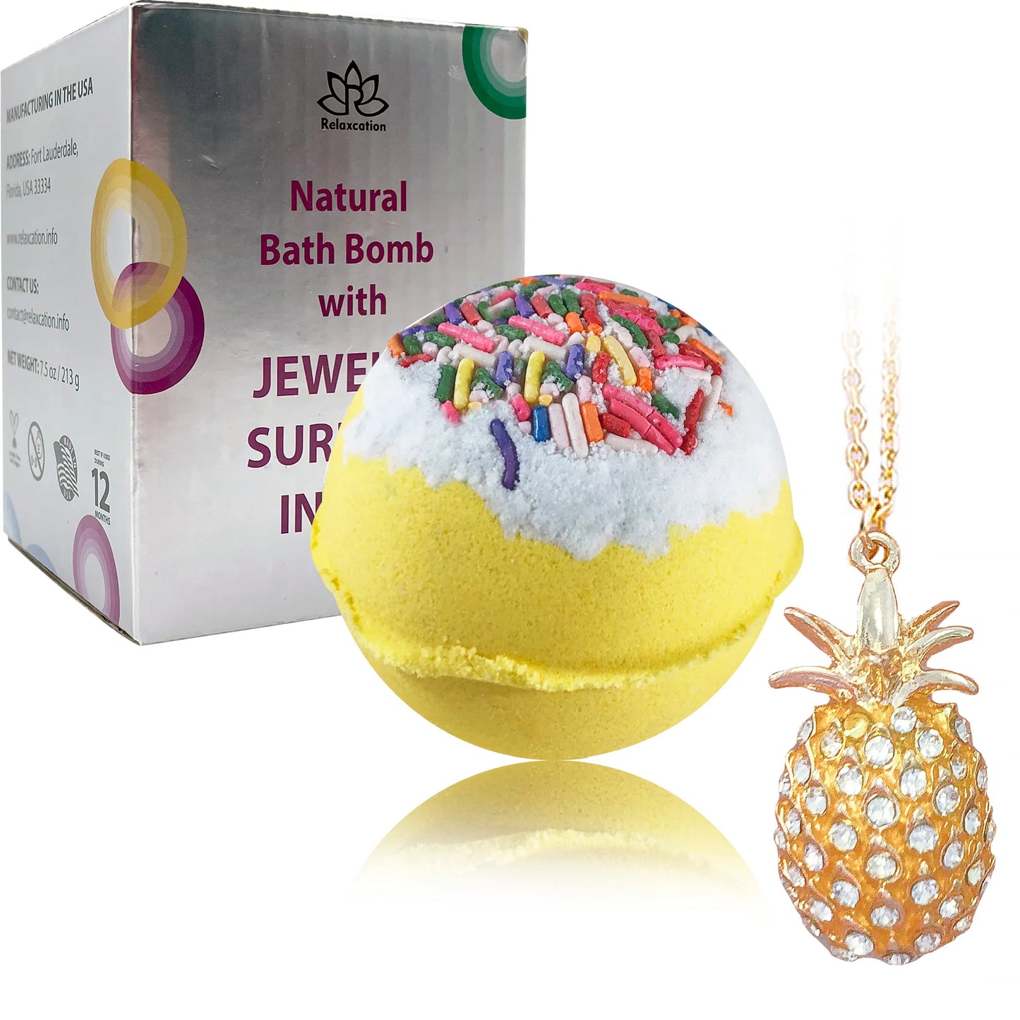 Jewelry Bath Bomb with PINEAPPLE Necklace Inside