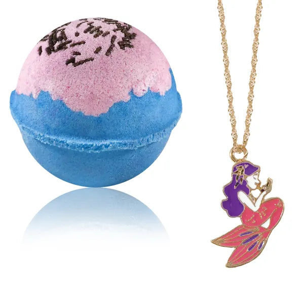 Jewelry Bath Bomb with Pink Mermaid Necklace Inside