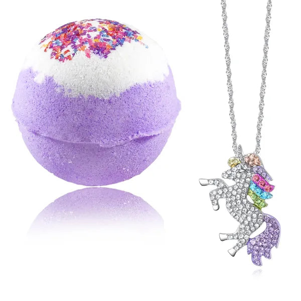 Jewelry Bath Bomb with Unicorn Necklace Inside