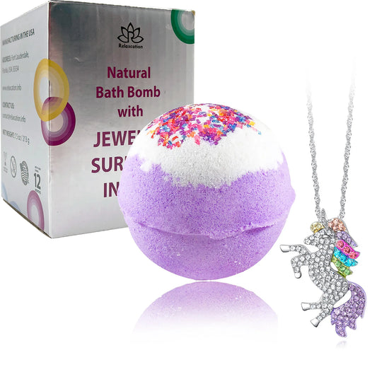 Jewelry Bath Bomb with Unicorn Necklace Inside