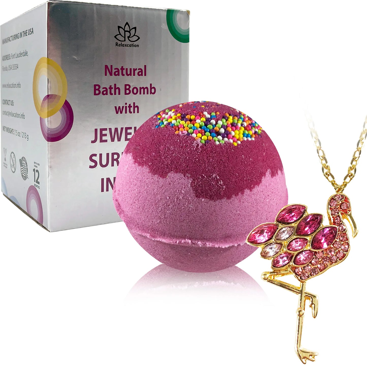 Jewelry Bath Bomb with Flamingo Necklace Inside