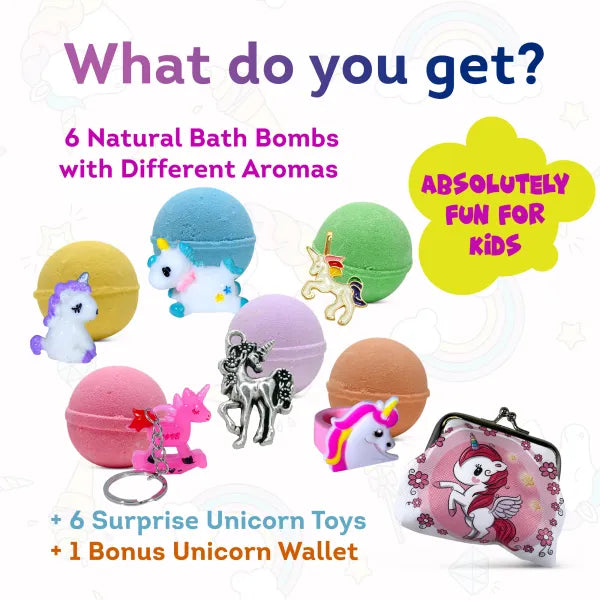 Bath Bombs for Kids with Surprise UNICORN Toys Inside