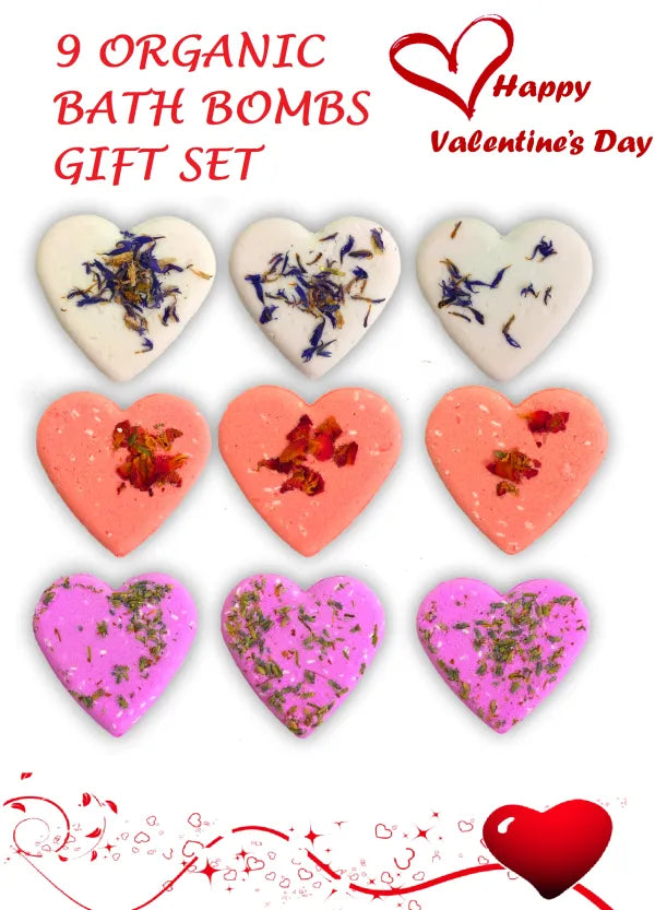 9 Heart-Shaped Bath Bombs Set