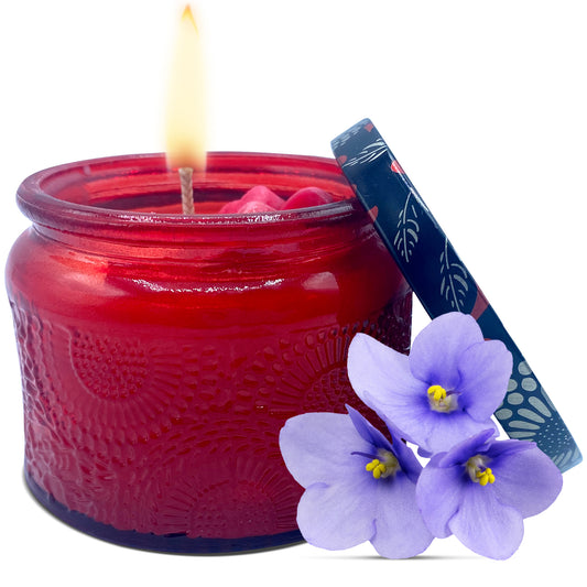 BELLA'S KISS Candle in Red Glass Jar with Decorations (6 oz)